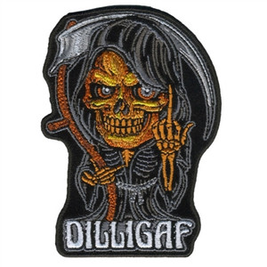 DILLIGAF Reaper Skull Biker Patch by Hot Leathers DILLIGAF Reaper Skull Biker Patch by Hot Leathers