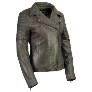 milwaukee leather olive moto jacket womens cowhide leather asymmetrical zipper