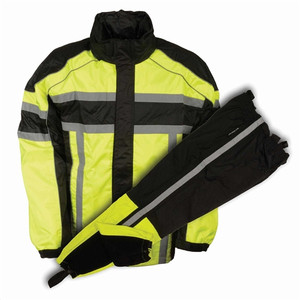 Reflective Neon Green Motorcycle Rain Gear Suit, Milwaukee Performance