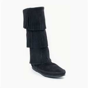 Women's Minnetonka Triple Layer Fringe Boot - Black Women's Minnetonka Triple Layer Fringe Boot - Black