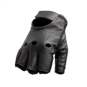 Deerskin fingerless motorcycle gloves with gel-padded palms and adjustable wrist strap Deerskin fingerless motorcycle gloves with gel-padded palms and adjustable wrist strap