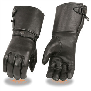 Milwaukee Leather deerskin gauntlet motorcycle gloves – front view showcasing premium deerskin leather and gel-padded palm Milwaukee Leather deerskin gauntlet motorcycle gloves – front view showcasing premium deerskin leather and gel-padded palm
