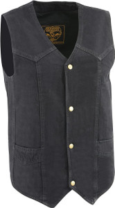 Milwaukee classic black denim motorcycle vest – heavyweight denim, snap front closure, concealed carry pockets Milwaukee classic black denim motorcycle vest – heavyweight denim, snap front closure, concealed carry pockets