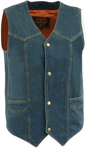 Milwaukee Leather Men's Blue Denim Biker Vest with concealed carry pockets and snap front closure Milwaukee Leather Men's Blue Denim Biker Vest with concealed carry pockets and snap front closure