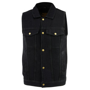 Milwaukee Leather DM1331 Men's Black Denim Motorcycle Vest – snap front closure, shirt style collar, two chest pockets Milwaukee Leather DM1331 Men's Black Denim Motorcycle Vest – snap front closure, shirt style collar, two chest pockets