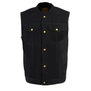 Milwaukee Leather Men's Black Denim Club Vest with concealed carry pockets for motorcycle use Milwaukee Leather Men's Black Denim Club Vest with concealed carry pockets for motorcycle use