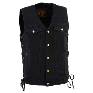 Men's Black Denim Motorcycle Vest with Side Lace by Milwaukee Leather Men's Black Denim Motorcycle Vest with Side Lace by Milwaukee Leather