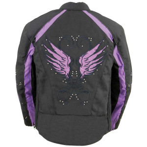 Milwaukee Leather Purple Wings studded textile motorcycle jacket with concealed carry pockets and thermal lined interior Milwaukee Leather Purple Wings studded textile motorcycle jacket with concealed carry pockets and thermal lined interior