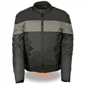 Men's Black Textile Motorcycle Jacket w/ Grey Reflective Striping
