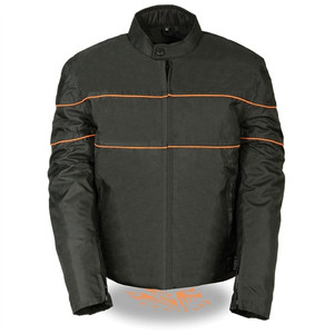 Men's Stripe Textile Motorcycle Jacket with reflective orange stripes Men's Stripe Textile Motorcycle Jacket with reflective orange stripes