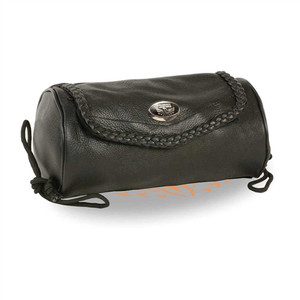 Milwaukee Motorcycle Pouch - Soft Leather Tool Bag, Braided Trim Milwaukee Motorcycle Pouch - Soft Leather Tool Bag, Braided Trim