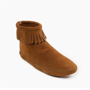 Softsole Brown Fringe Minnetonka Boots, Suede Softsole Brown Fringe Minnetonka Boots, Suede