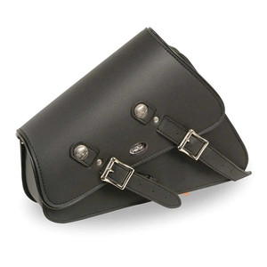 Black Left Side Heavily Slanted PVC Swing Arm Bag with Buffalo Snap Black Left Side Heavily Slanted PVC Swing Arm Bag with Buffalo Snap