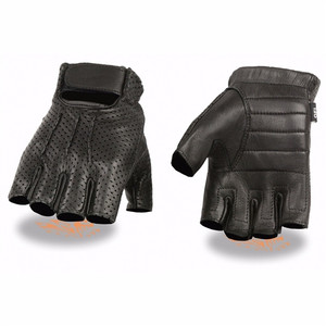 Milwaukee Leather perforated leather motorcycle fingerless gloves – front view showcasing breathable design and gel-padded palm Milwaukee Leather perforated leather motorcycle fingerless gloves – front view showcasing breathable design and gel-padded palm