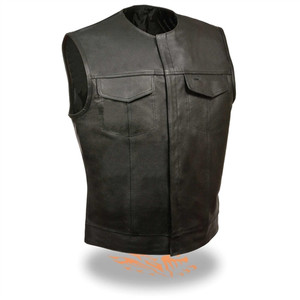 Collarless Leather Motorcycle Club Vest, Milwaukee Leather Collarless Leather Motorcycle Club Vest, Milwaukee Leather