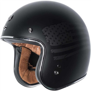 Torc Black Flag Retro 3/4 motorcycle helmet matte black with USA flag graphics and removable 3-snap visor Torc Black Flag Retro 3/4 motorcycle helmet matte black with USA flag graphics and removable 3-snap visor