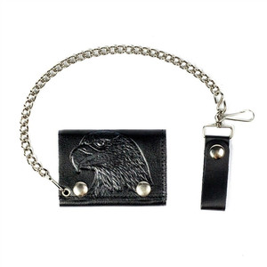 Eagle Embossed Leather Motorcycle Wallet w/ Chain: American Made Eagle Embossed Leather Motorcycle Wallet w/ Chain: American Made