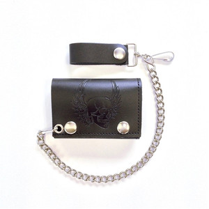 Biker Leather Chain Wallets: Embossed Skull Biker Leather Chain Wallets: Embossed Skull