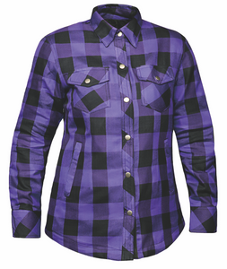 Unik Ladies Purple Armored Motorcycle Flannel Shirt featuring zip front closure and CE-approved armor Unik Ladies Purple Armored Motorcycle Flannel Shirt featuring zip front closure and CE-approved armor