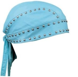 Women's Blue Leather Biker Head Wrap - Studded Women's Blue Leather Biker Head Wrap - Studded