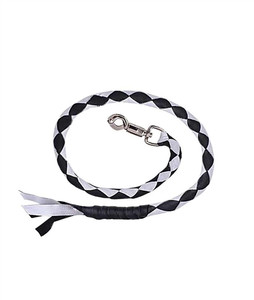 Black and white hand-braided cowhide motorcycle get back whip with stainless-steel quick-release buckle Black and white hand-braided cowhide motorcycle get back whip with stainless-steel quick-release buckle