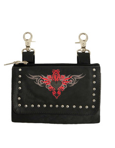 Unik leather biker purse with red tribal heart design and belt clip attachment Unik leather biker purse with red tribal heart design and belt clip attachment