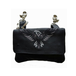 Biker Black Leather Hip Bag - Silver Eagle Design Purse Biker Black Leather Hip Bag - Silver Eagle Design Purse