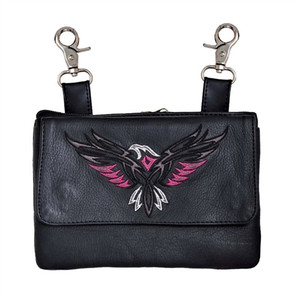 Leather Motorcycle Riding Purse, Embroidered Eagle Pink Design Leather Motorcycle Riding Purse, Embroidered Eagle Pink Design