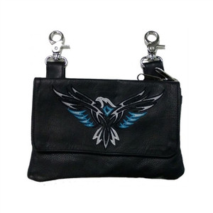 Biker Black Leather Hip Purse Belt Bag - Teal Eagle Design Biker Black Leather Hip Purse Belt Bag - Teal Eagle Design