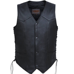 Premium Men's Leather Motorcycle Vest: Cowhide, Side Lace