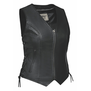 Unik Ladies Zip Front Leather Motorcycle Vest Unik Ladies Zip Front Leather Motorcycle Vest