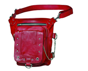 Red leather biker thigh bag with concealed carry holster and adjustable straps Red leather biker thigh bag with concealed carry holster and adjustable straps