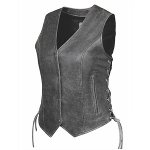 Ladies Gray Leather Motorcycle Vest w/ Side Laces Ladies Gray Leather Motorcycle Vest w/ Side Laces
