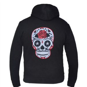 Ladies Sugar Skull Hoodie, Black & Red Rose Ladies Sugar Skull Hoodie, Black & Red Rose