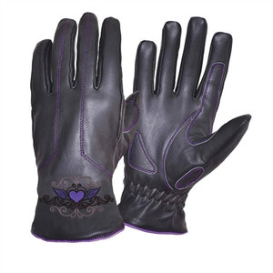 Ladies Winter Leather Motorcycle Gloves, Purple Tribal Heart Insulated Ladies Winter Leather Motorcycle Gloves, Purple Tribal Heart Insulated