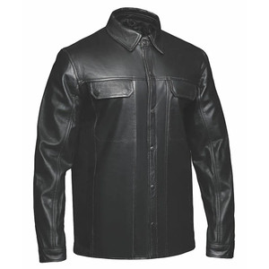 Unik Men's Premium Black Goatskin Leather Shirt with concealed carry pockets and snap-down collar Unik Men's Premium Black Goatskin Leather Shirt with concealed carry pockets and snap-down collar