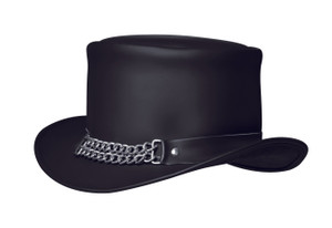 Men's Black Leather Top Hat w/ Chain Band Men's Black Leather Top Hat w/ Chain Band