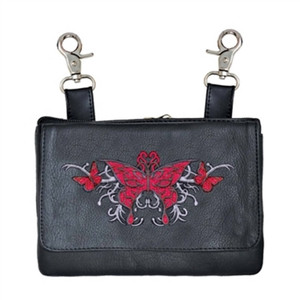 Leather Hip Clip Biker Fanny Bag - Red Butterfly, Travel, Festival Bag Leather Hip Clip Biker Fanny Bag - Red Butterfly, Travel, Festival Bag