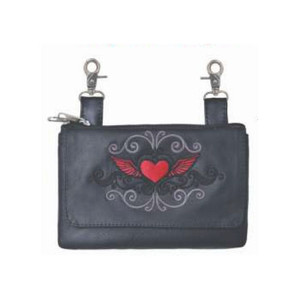 Embroidered Leather Hip Bags - Red Heart Biker Purse Embroidered Leather Hip Bags - Red Heart Biker Purse