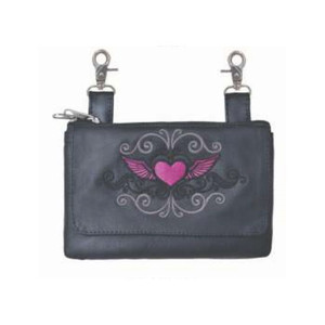 Biker Leather Hip Clip Belt Fanny Bags, Pink Heart Design, Travel, Festivals Biker Leather Hip Clip Belt Fanny Bags, Pink Heart Design, Travel, Festivals