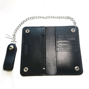 USA-made 6.5-inch black leather biker chain wallet with card organizer, zippered coin pocket, and 12-inch detachable chain USA-made 6.5-inch black leather biker chain wallet with card organizer, zippered coin pocket, and 12-inch detachable chain