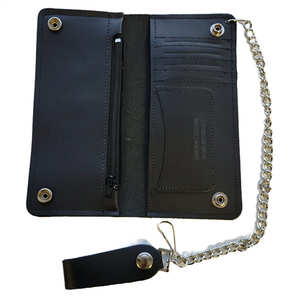 USA-made leather biker wallet with 8-inch length and card compartments USA-made leather biker wallet with 8-inch length and card compartments