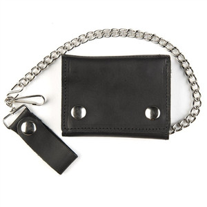 Black deluxe leather chain wallet USA made cowhide tri-fold Black deluxe leather chain wallet USA made cowhide tri-fold