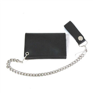 Black Leather Biker Chain Wallet – front view showcasing genuine cowhide hidden snap closure and 12-inch detachable chain Black Leather Biker Chain Wallet – front view showcasing genuine cowhide hidden snap closure and 12-inch detachable chain