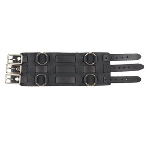 USA-made black leather watch band with triple strap design and silver rings USA-made black leather watch band with triple strap design and silver rings