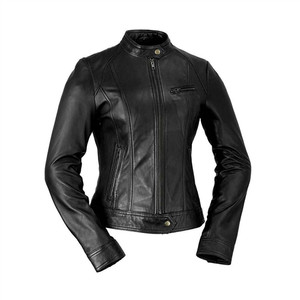 Whet Blu Women's Lambskin Racer Jacket in Black with snap cuffs and moto collar Whet Blu Women's Lambskin Racer Jacket in Black with snap cuffs and moto collar