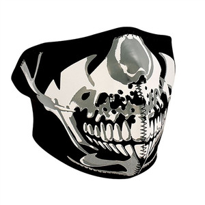 Chrome Skull Face Motorcycle Mask featuring a black and white skull design on neoprene material Chrome Skull Face Motorcycle Mask featuring a black and white skull design on neoprene material