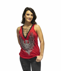 Liberty Wear Eagle Crest Rhinestone Red Biker Tank Liberty Wear Eagle Crest Rhinestone Red Biker Tank