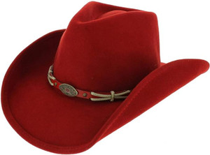 Bullhide Red Wool Western Hat – front view showcasing rich red wool felt with a classic cattleman crown and 3¾" shapeable brim, perfect for western enthusiasts Bullhide Red Wool Western Hat – front view showcasing rich red wool felt with a classic cattleman crown and 3¾" shapeable brim, perfect for western enthusiasts