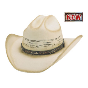 Bullhide men's distressed natural straw cowboy hat featuring wide brim and leather band Bullhide men's distressed natural straw cowboy hat featuring wide brim and leather band